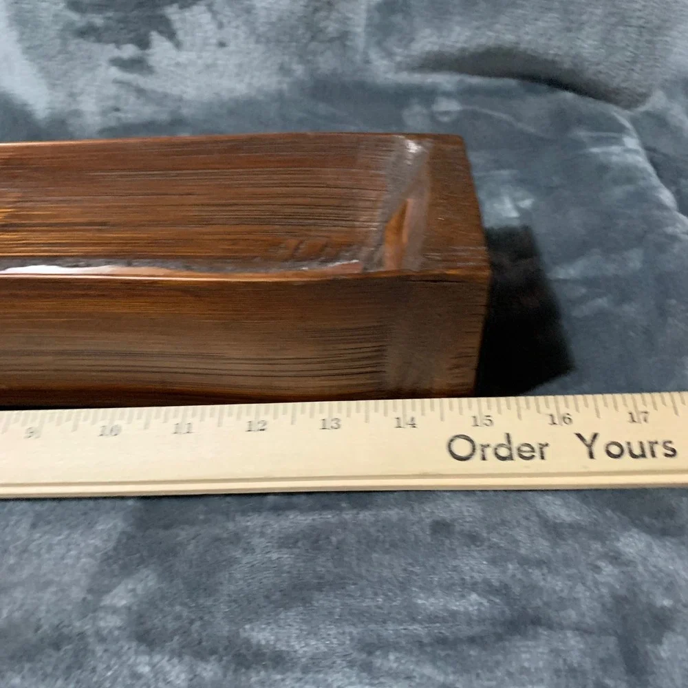 Hand Carved Wooden Dough Bowl Brown Rustic Farmhouse Curved Rectangular Cottage